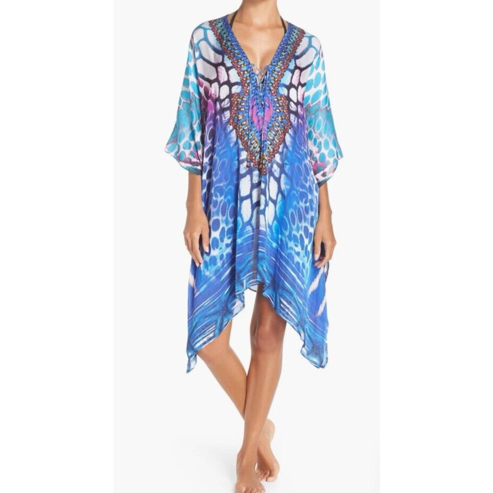 ASA Kaftans Size Small Malibu Short Kaftan Multicolor Intricate Beaded Tunic